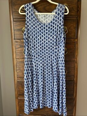 a.n.a Blue and White Midi Sleeveless Knit Patterned Dress, Size XL